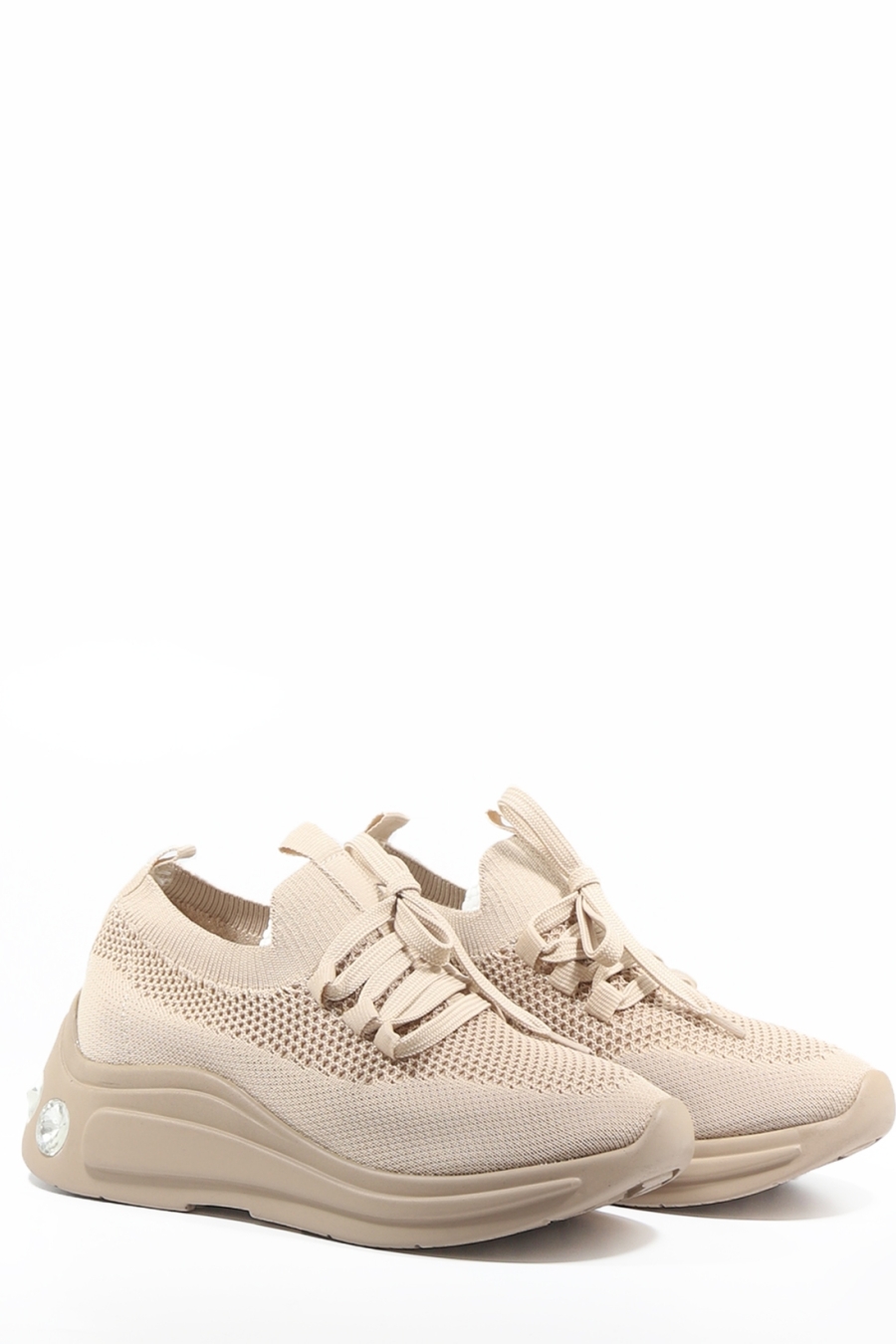 Evis Women's Tricot Lace-up Sneakers Beige