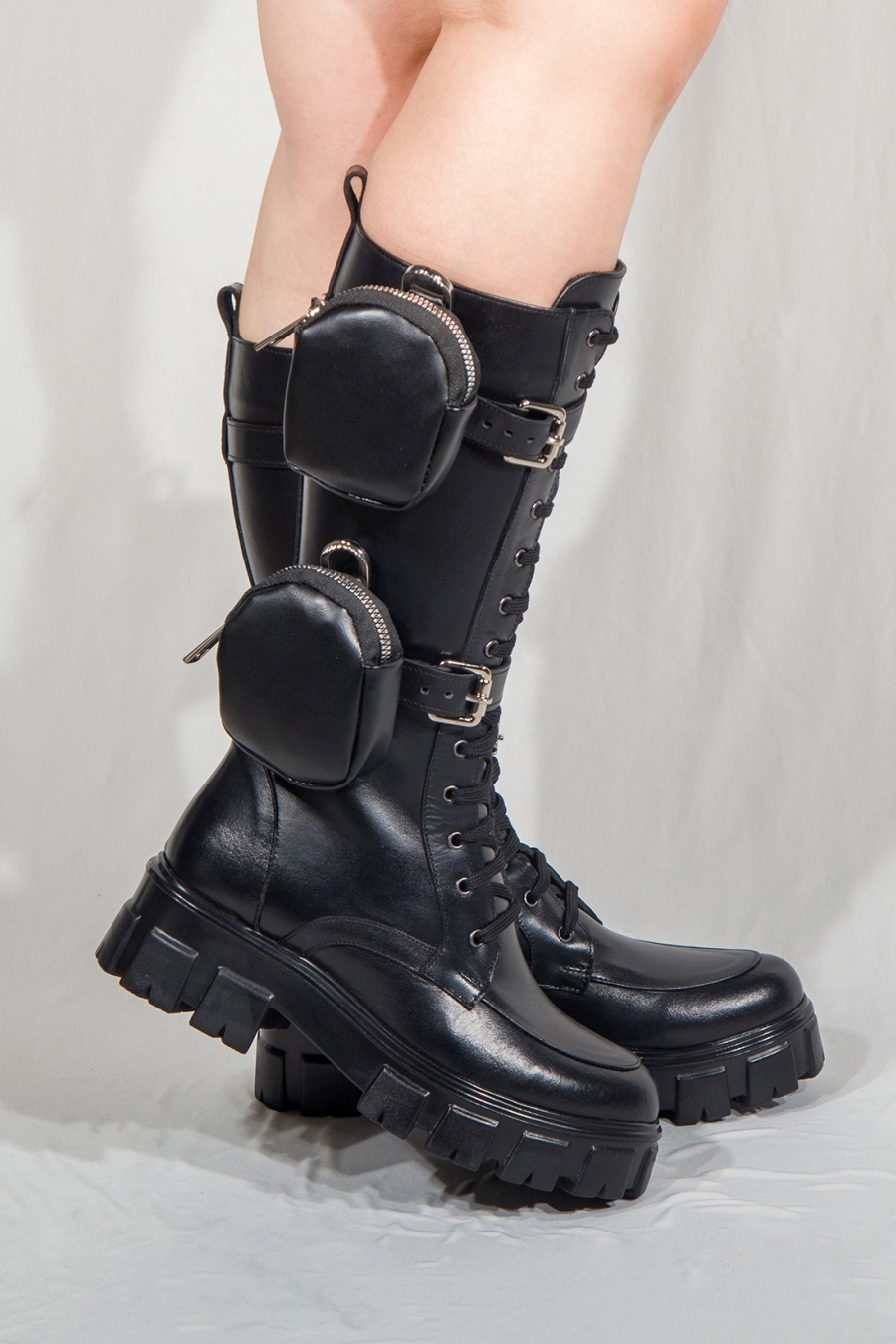 Nemesis Genuine Leather Women's Boots with Bag Black