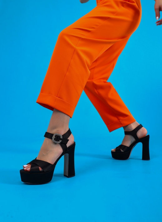 Jasmine Women's Platform Heeled Shoes Black Satin