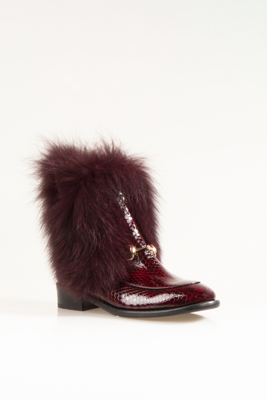 Reina Genuine Leather Women's Boots Burgundy Snake Leather Fur-lined