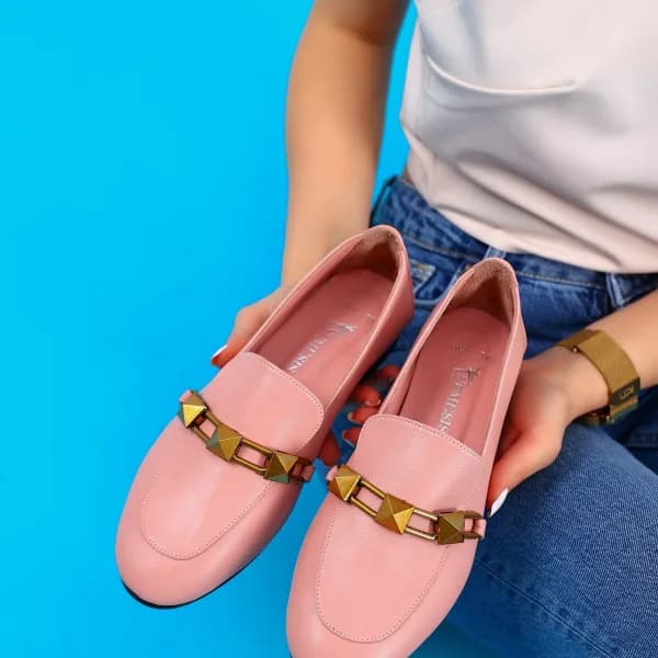 Kalina Gerçek Deri Kadın Loafer Ayakkabı Pudra