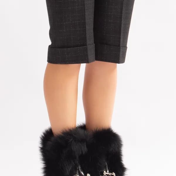 Reina Gerçek Deri Kadın Bot Siyah Rugan Deri Kürklü